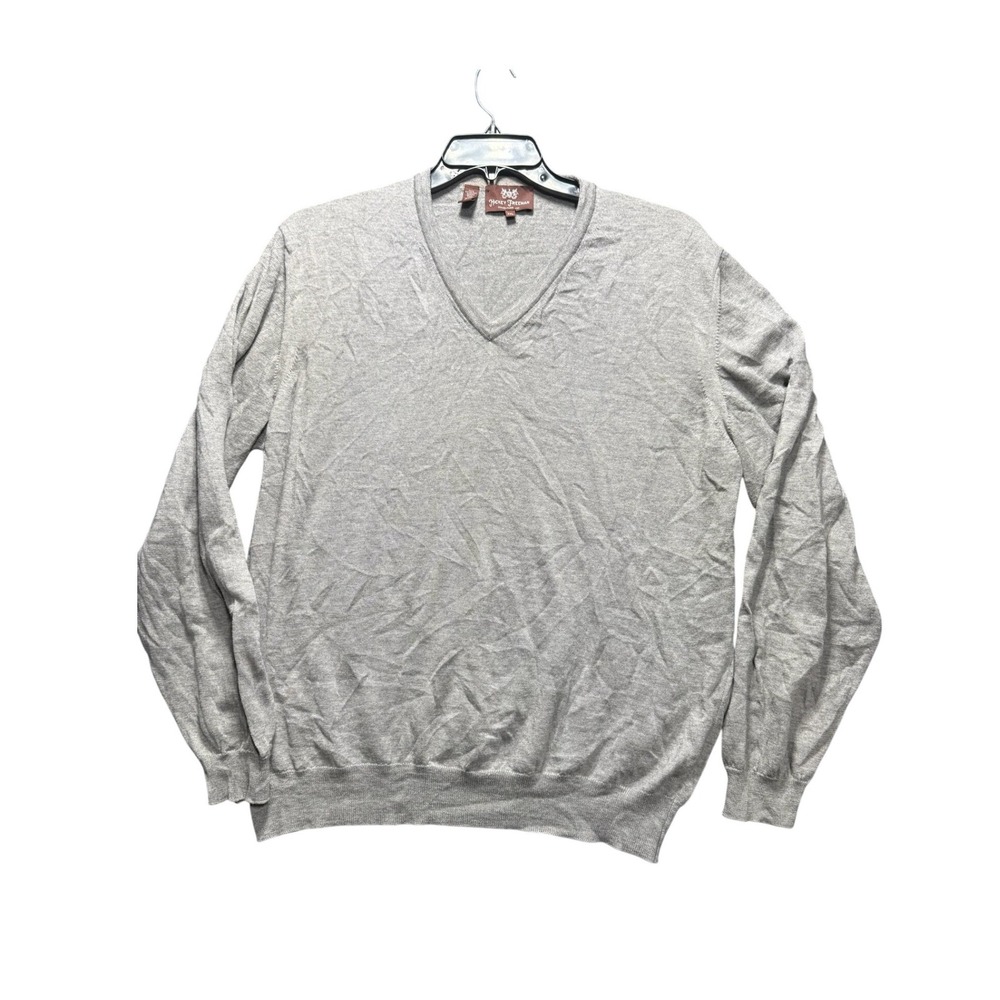 Hickey Freeman V-Neck Sweater Mens XXL Gray Extra Fine Merino Wool Italy